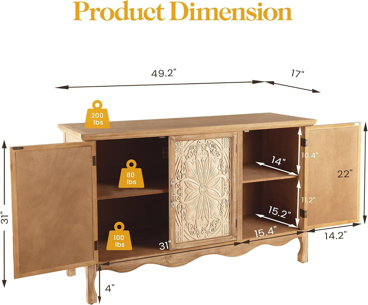 RoyalCraft Sideboard Buffet Cabinet with Storage, Natural Solid Wood
