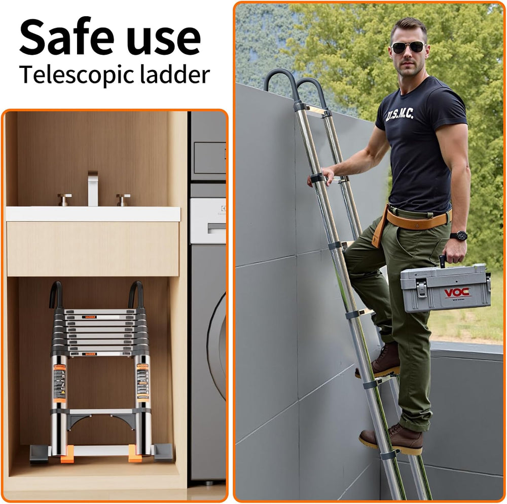 Telescoping Ladder,12.5 FT Extension Ladder, Heavy Duty 330lbs Max Capacity