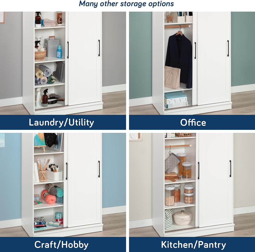 Sauder Homeplus Wardrobe Cabinet with Sliding Doors, White Finish