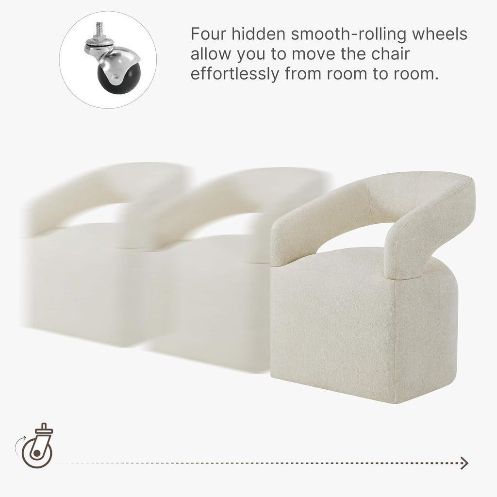 KISLOT Upholstered Dining Chairs Set of 1 with Casters, Cream Beige