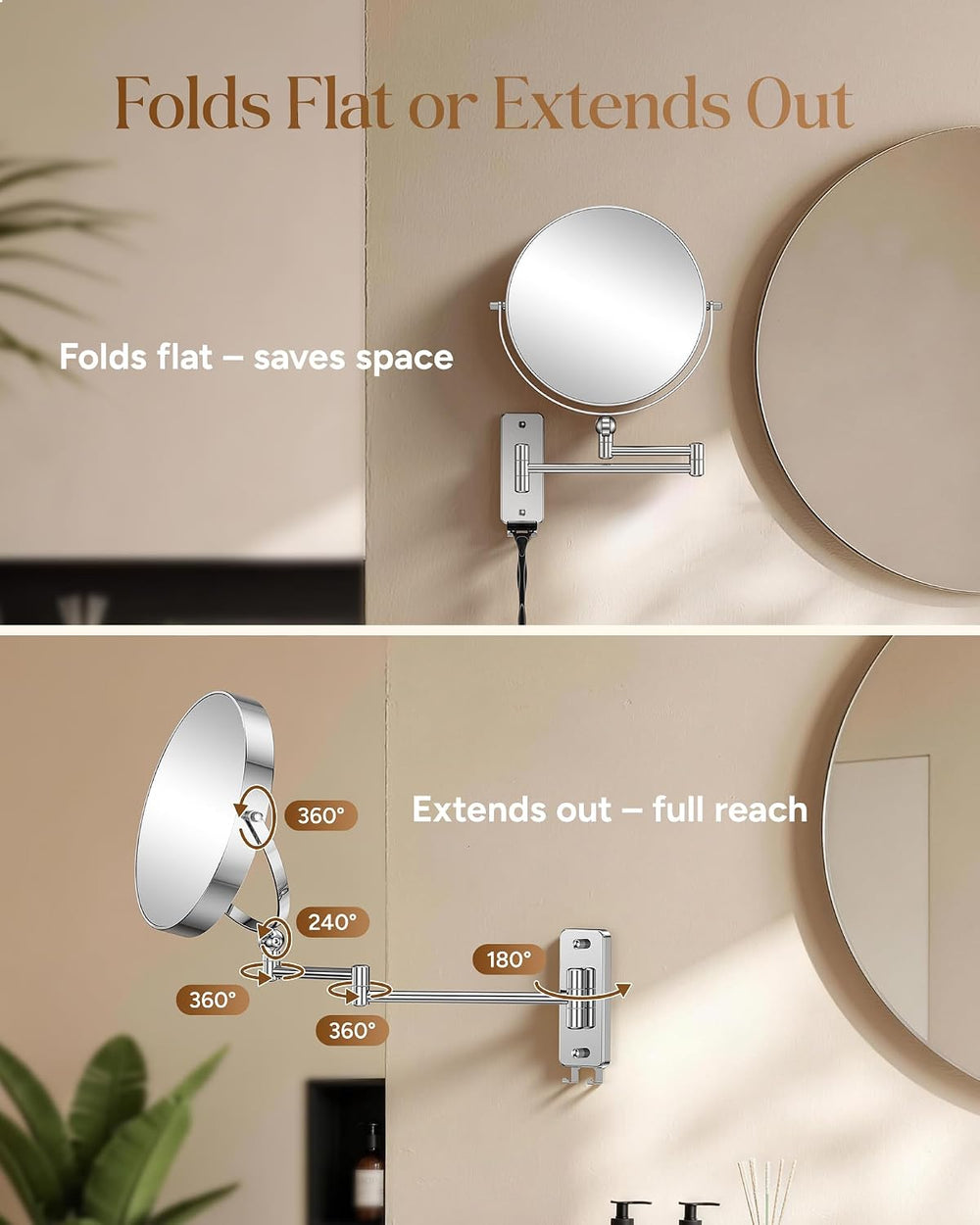 Gospire 9" Height Adjustable wall Mounted Makeup Mirror with Magnification