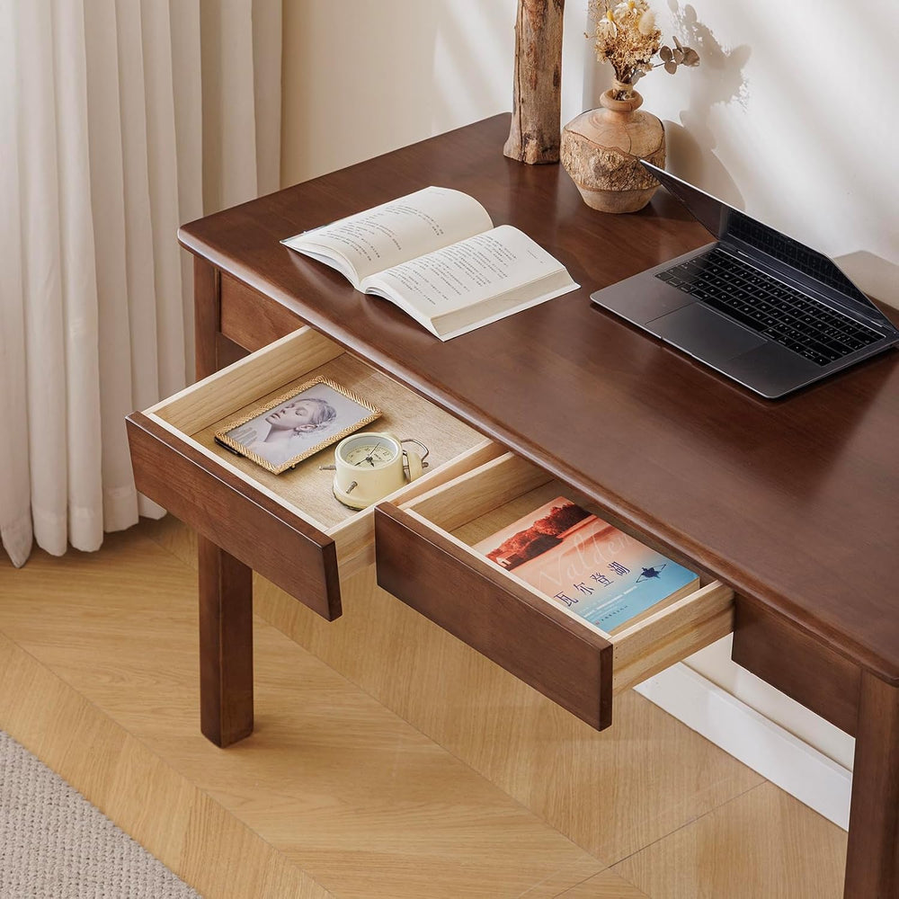 Solid Wood Desk with Drawer (Walnut Color, 47.2inch)