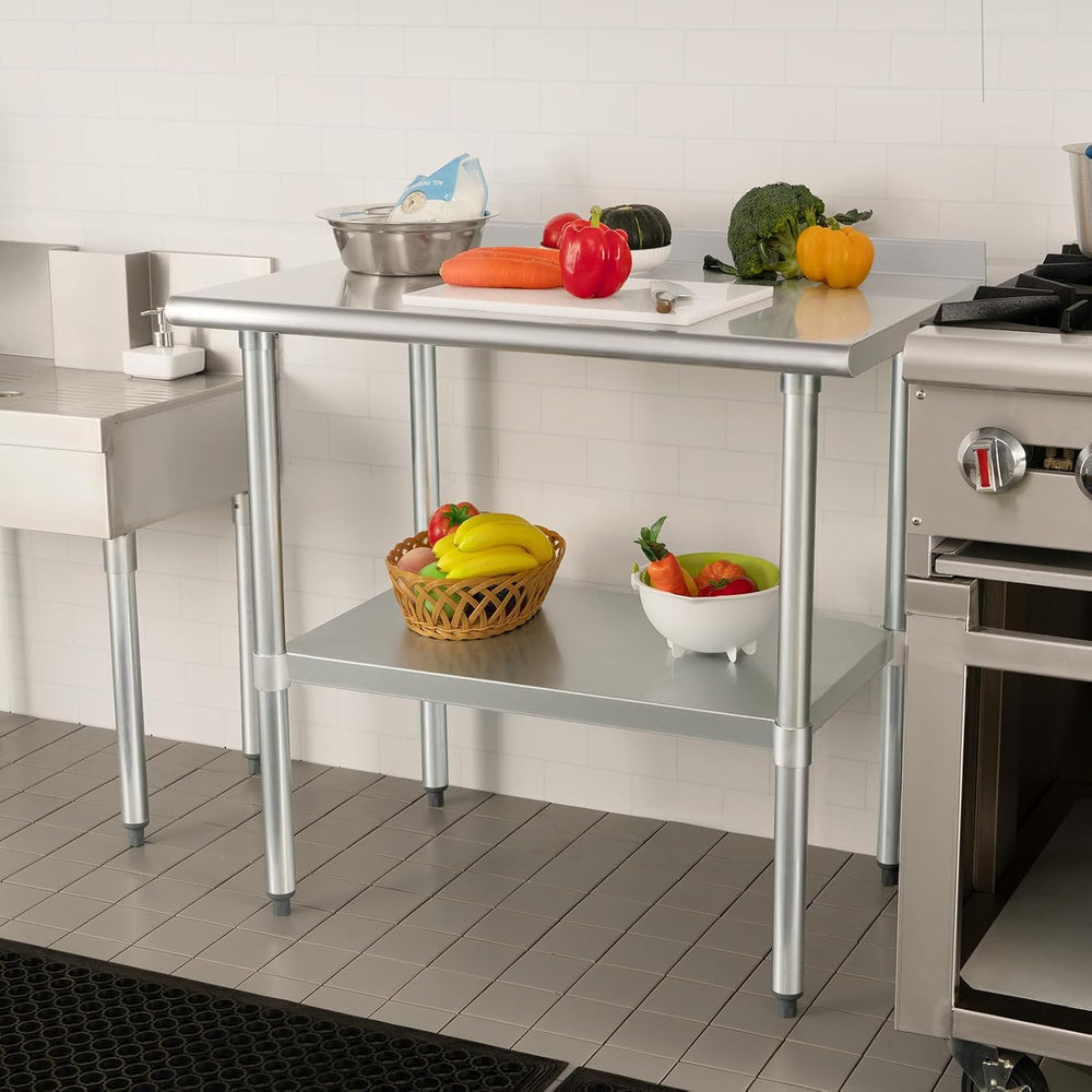 HARDURA Stainless Steel Prep & Work Table 24 x 36 Inches Backsplash