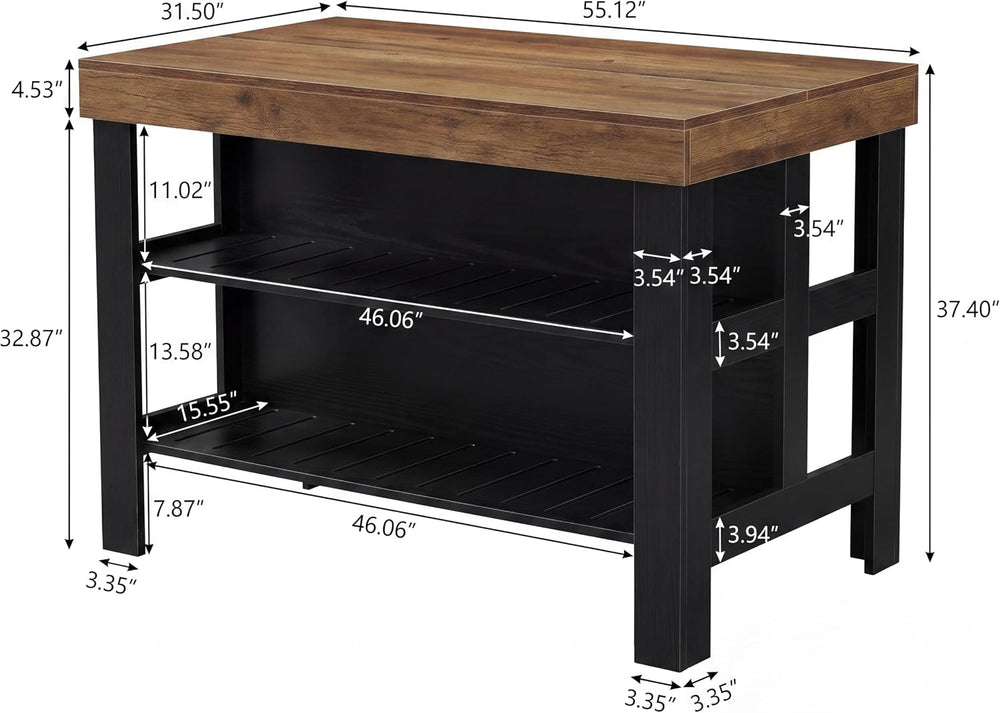 Tribesigns Kitchen Island with Storage Shelves (Brown and Black)