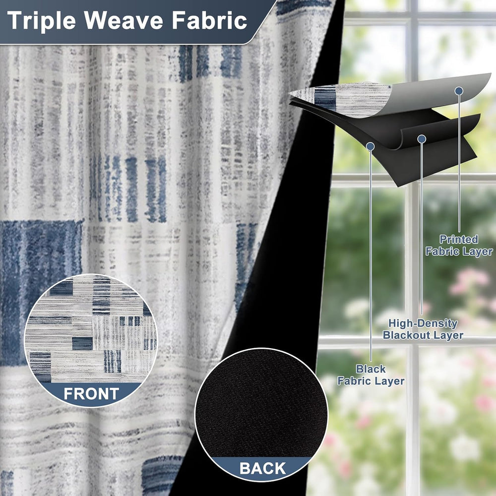 Blue Abstract Room Darkening Curtains 63 Inches Long, 90% Blackout Gray Rust ...