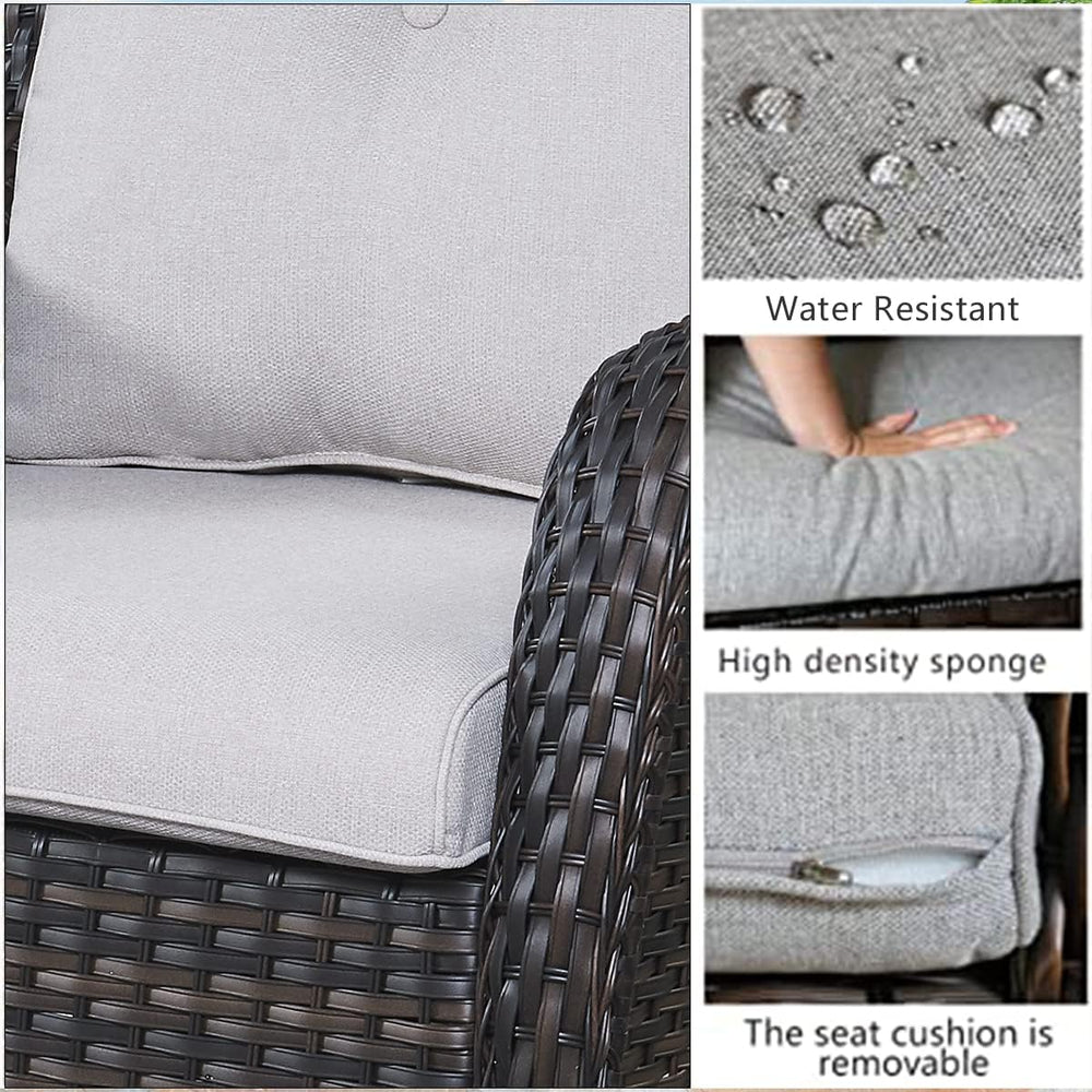 HUMMUH 5 Piece Wicker Patio Set, Sofa & Swivel Rockers, Brown/Beige