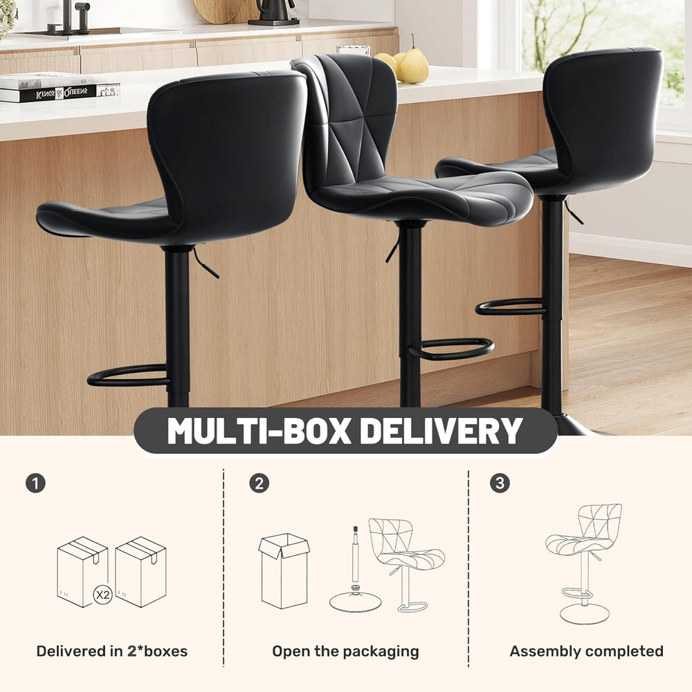 Bar Stools Set of 3,Adjustable Swivel Barstools, Faux Leather Bar Chairs,Upho...