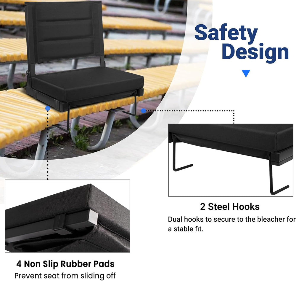 Stadium Seat for Bleachers with Back Support and Thick Padded Cushion