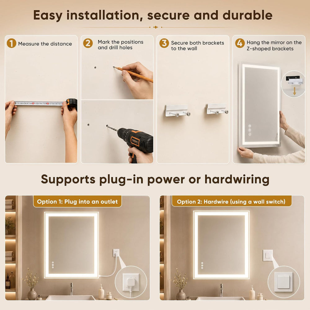 Antok 24x36 LED Bathroom Mirror with Lights, Backlit + Frontlit