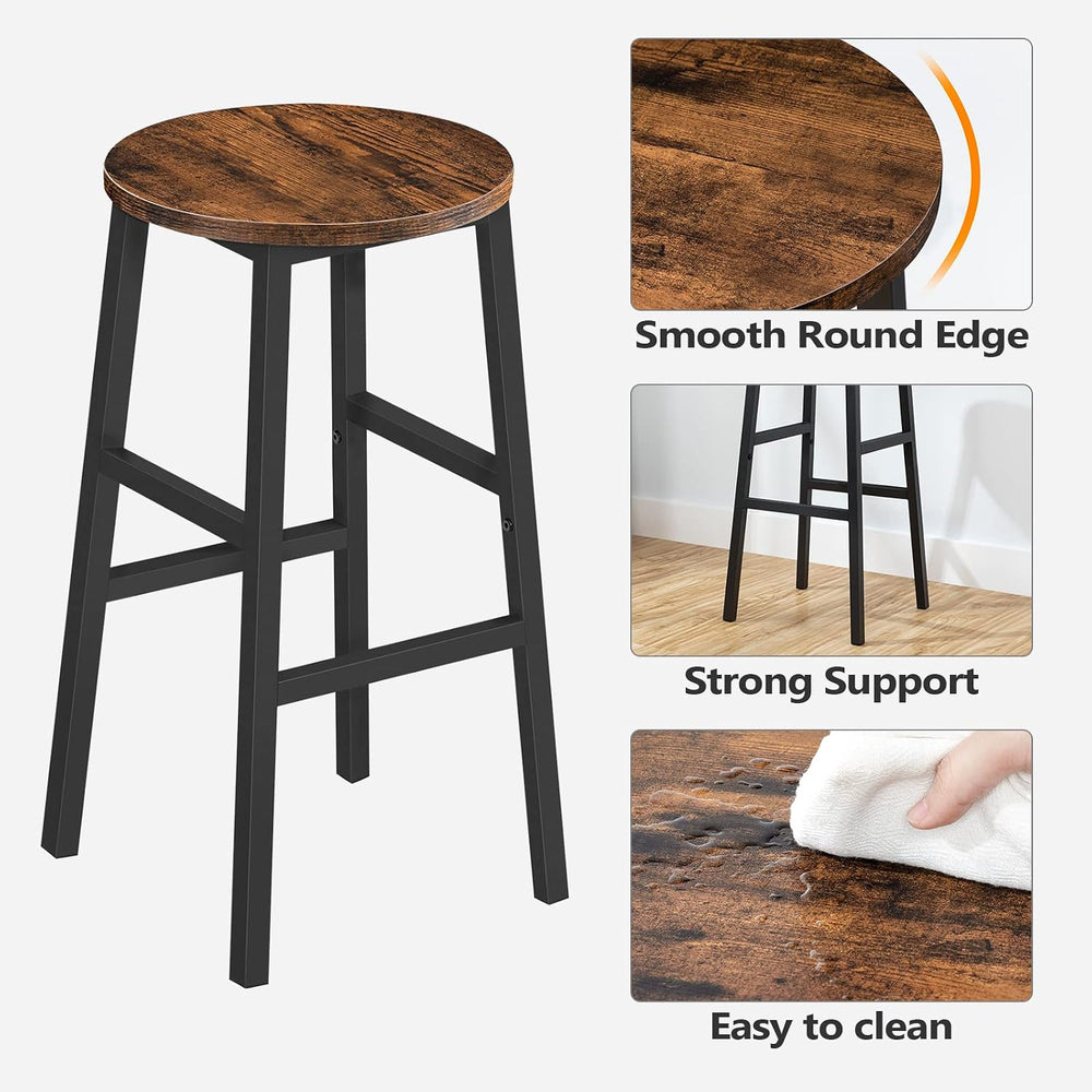 MAHANCRIS Bar Stools, Set of 2 Round Bar Chairs with Footrest, 24.4 Inch Kitc...