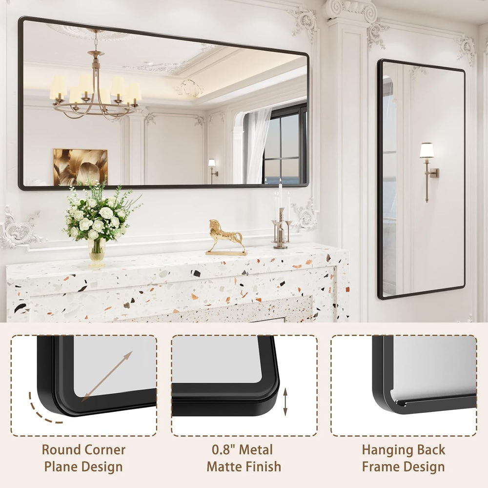 pertetey Black Bathroom Mirror, Aluminum Frame Wall Mirror, 60 x 30 in