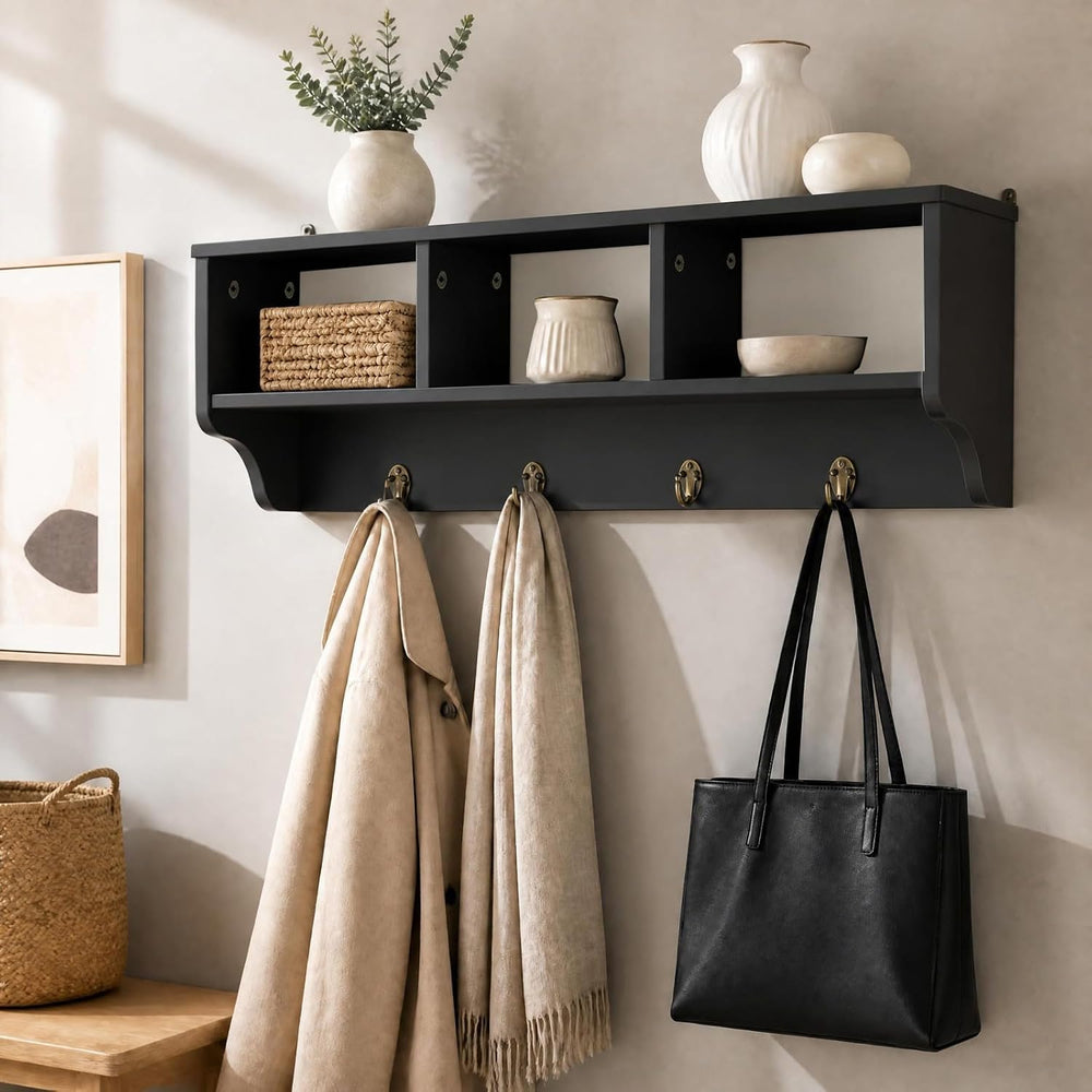GIANTEX Coat Rack with Hooks Wall Mount, Wall Cubby Organizer with 4 Hooks