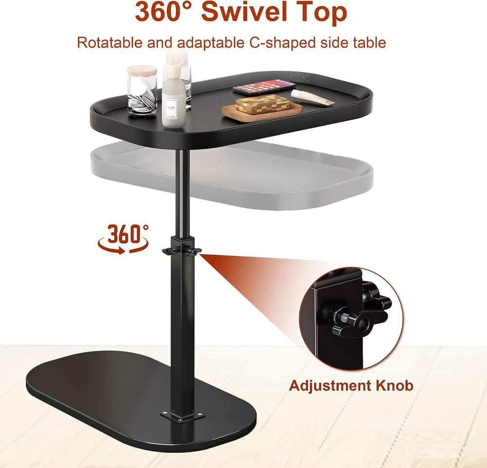 C Shaped Side Table Adjustable Height, 360° Swivel Couch End Table That Slide...