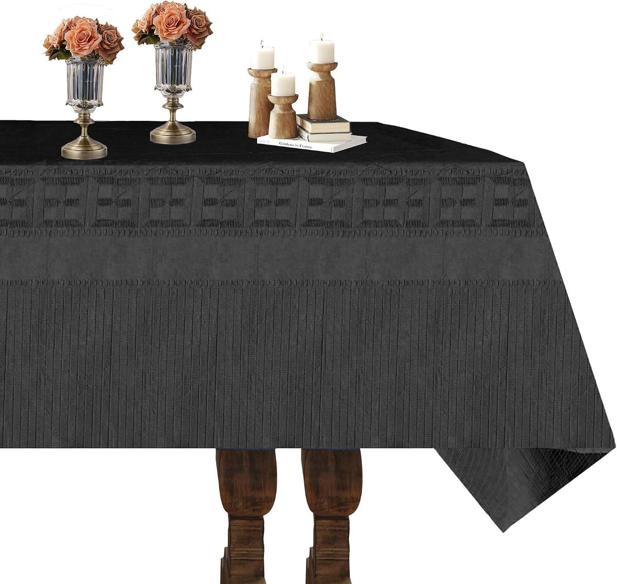 [6 Pack] Black Paper Tablecloths Disposable for Rectangle Tables, 54 X 108 Inch Party Table Cover with Plastic Backing, Waterproof 3 Ply Table Cloth for Halloween Banquet Parties, New Pattern
