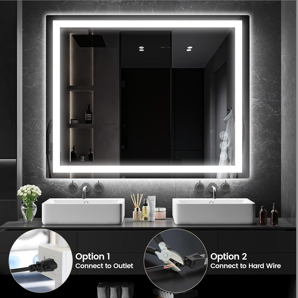Memobarco 32" x 40" LED Bathroom Mirror with Lights, Memory Vanity ...