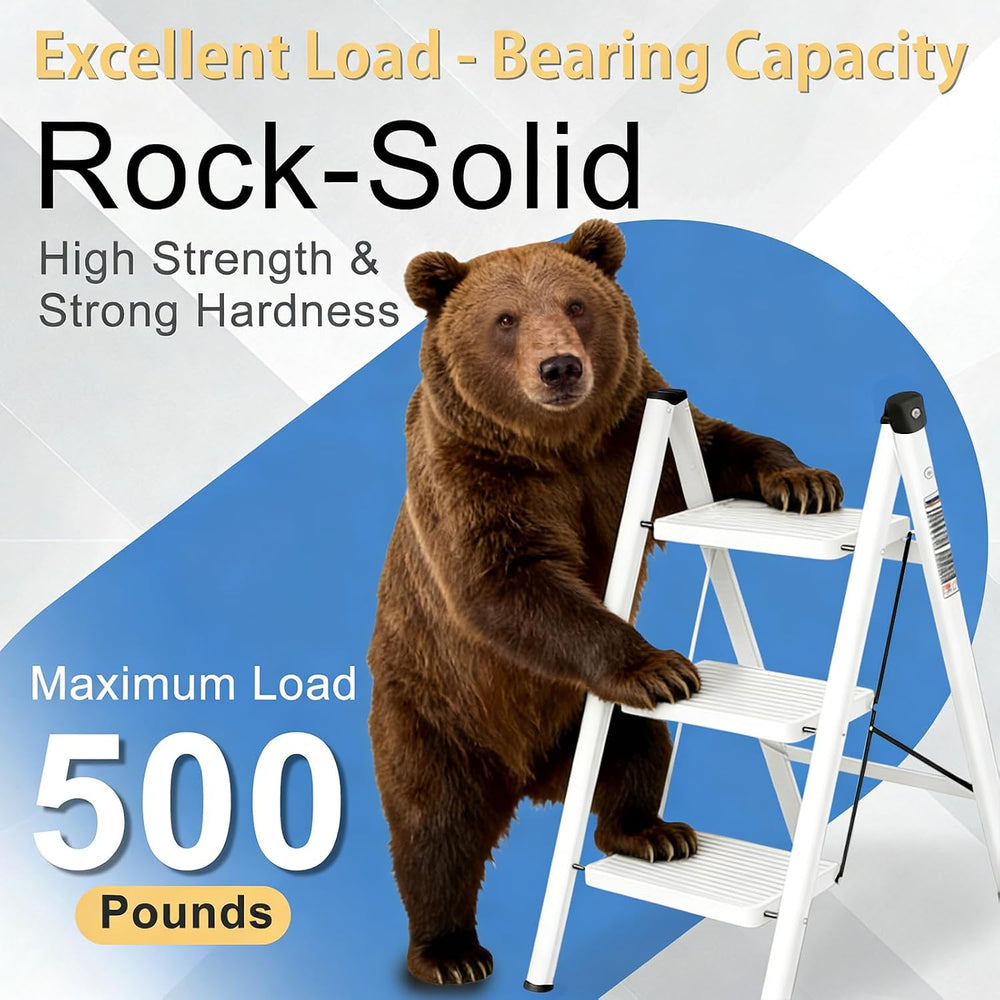 3 Step Ladder Folding Step Stool Sturdy Carbon Steel Frame