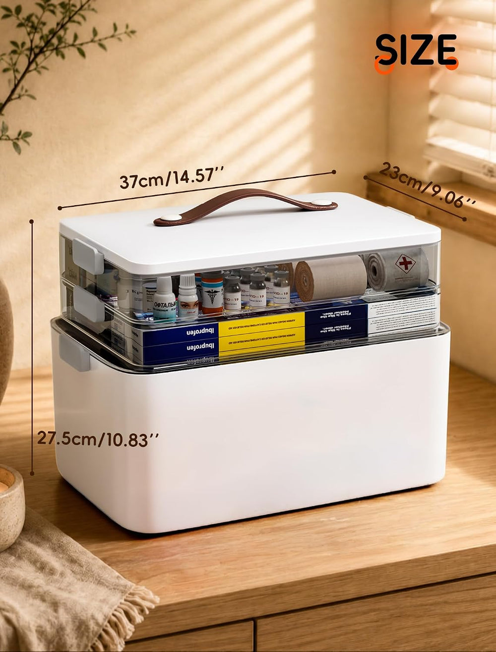 Medicine Organizer Box, 3-Tier Medicine Storage Box with Clear Trays and Carr...