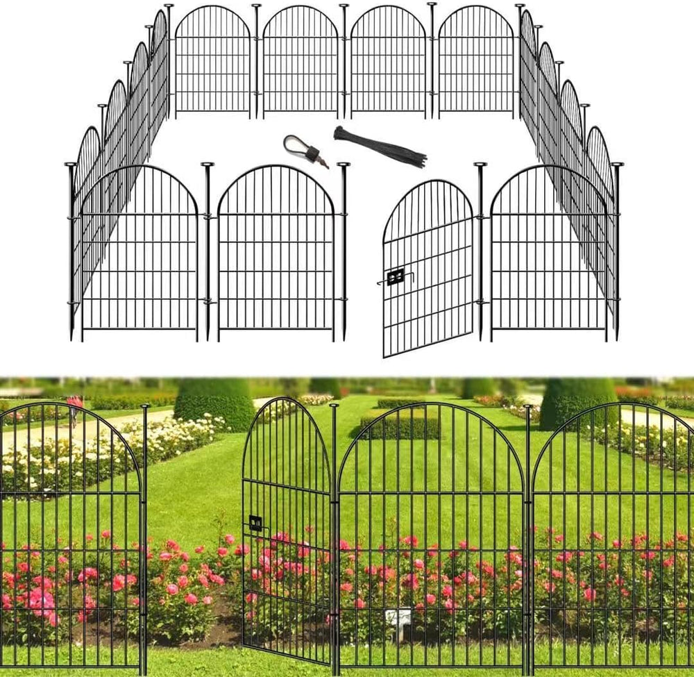 32in Tall Garden Fence, 16 Panels Dog Fence Outdoor for Yard | 35Ft Black Rus...