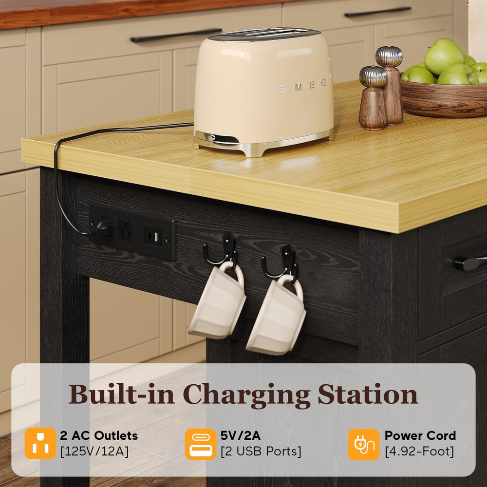 knoworld 47" Kitchen Island with Storage for Kitchen Dining Room, Black