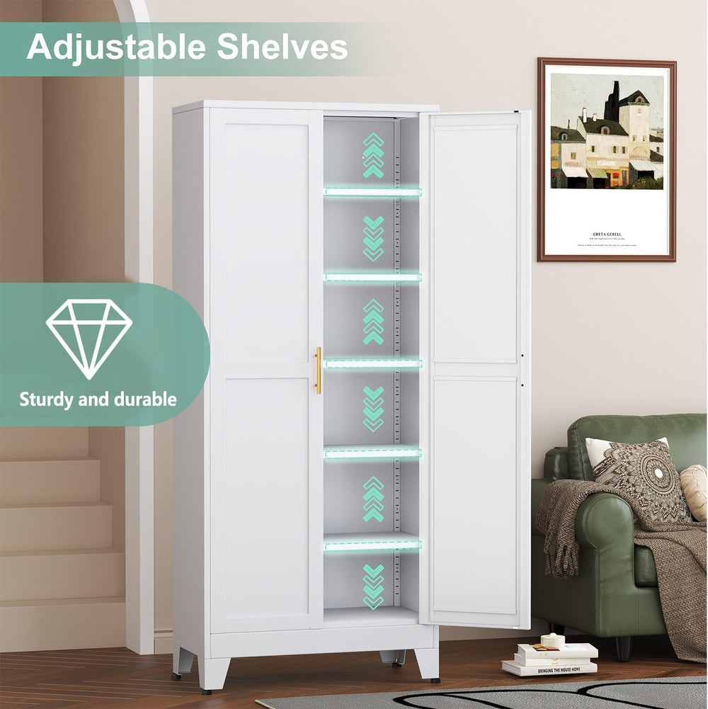 Metal Pantry Cabinet with 2 Doors and 5 Adjustable Shelves, 75"Kitchen S...