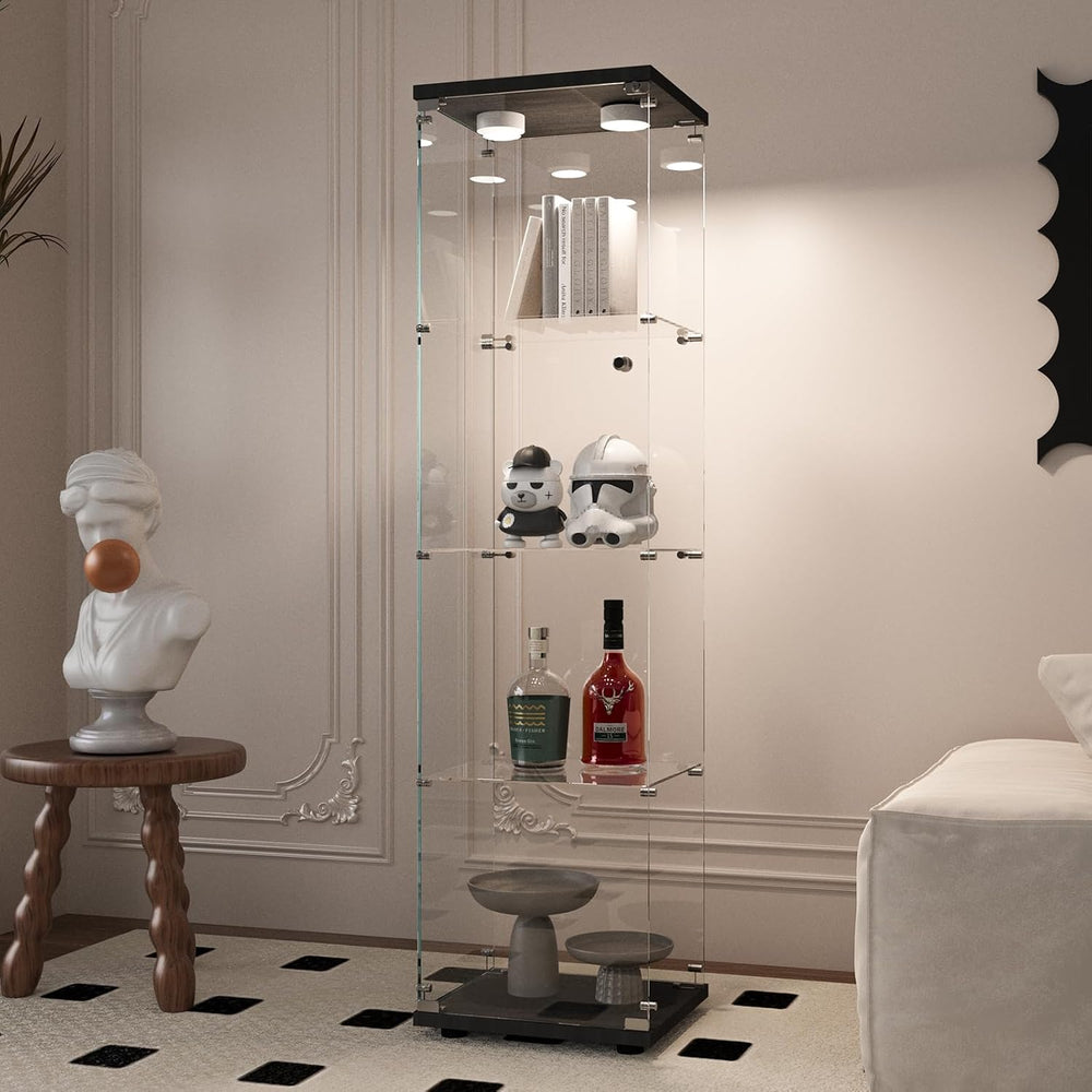 Beauty4U Glass Display Cabinet with 13-Color LED, 4-Tier Curio Cabinet