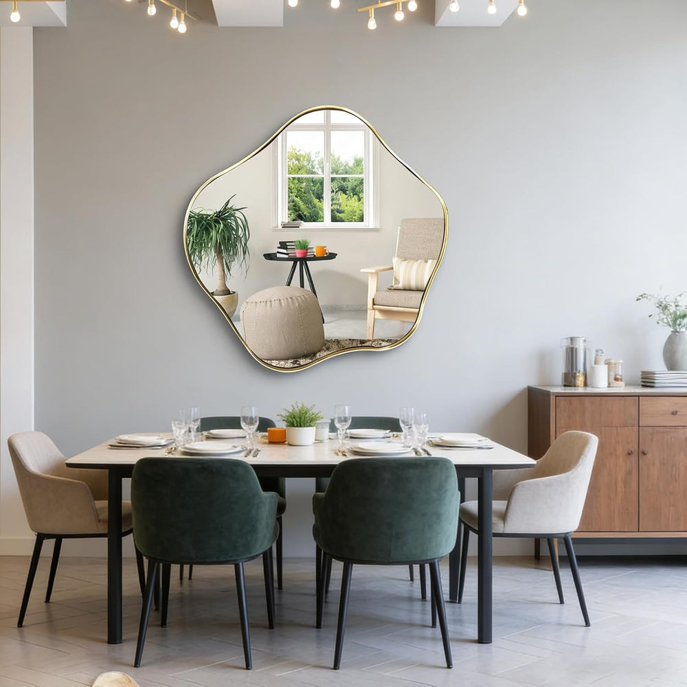 35" Scalloped Irregular Wall Mirror with Gold Metal Frame