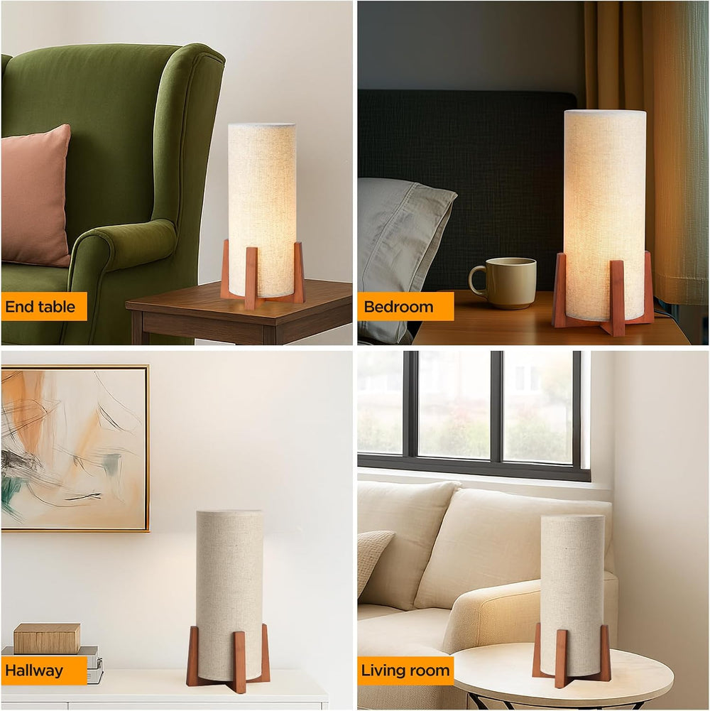 Modern Small Table Lamps, Nightstand Lamp with Linen Fabric Shade, 13.97&quot...