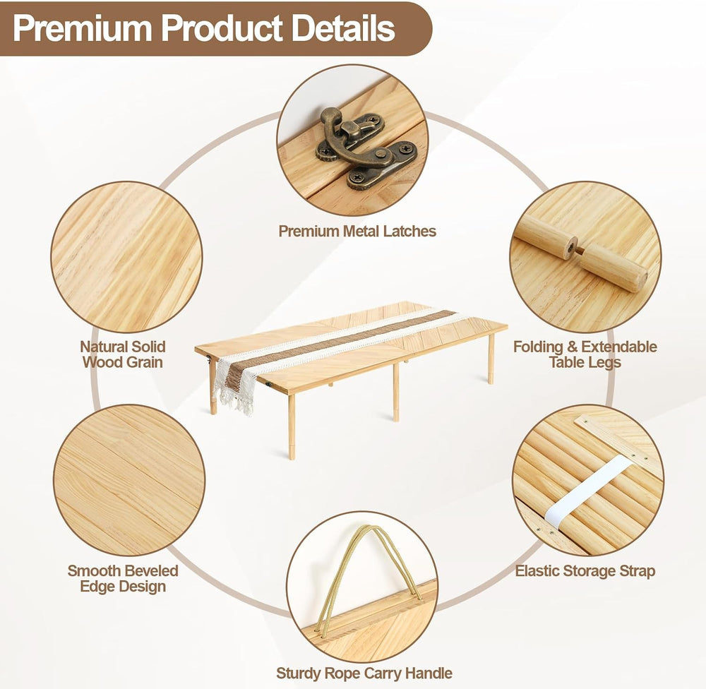 Folding Picnic Table 60x30, Low Floor Table for 6-8