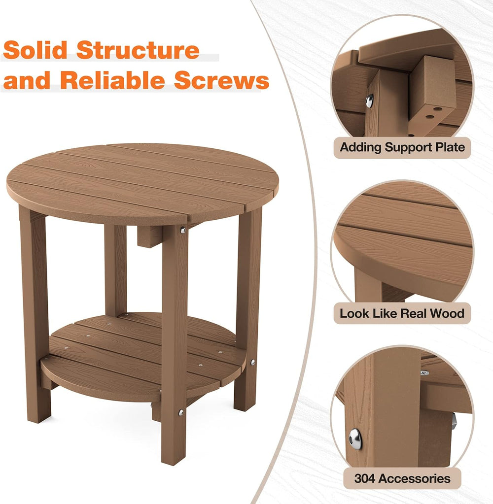 YEFU Adirondack Side Table, 18" Outdoor Side Table, Set of 2, Teak