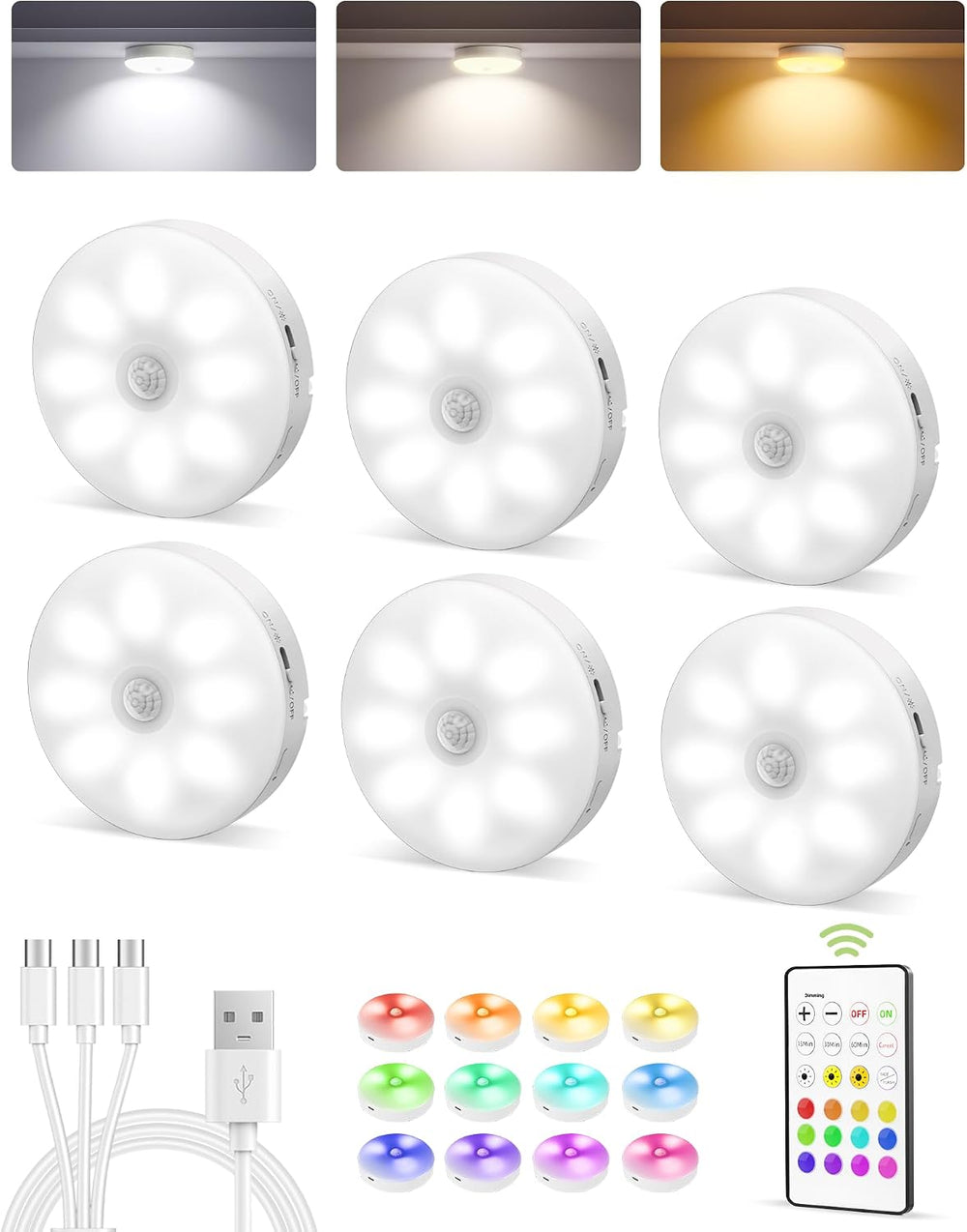 EZVALO RGB Under Cabinet LED Puck Lights with Remote, Motion Sensor Lights