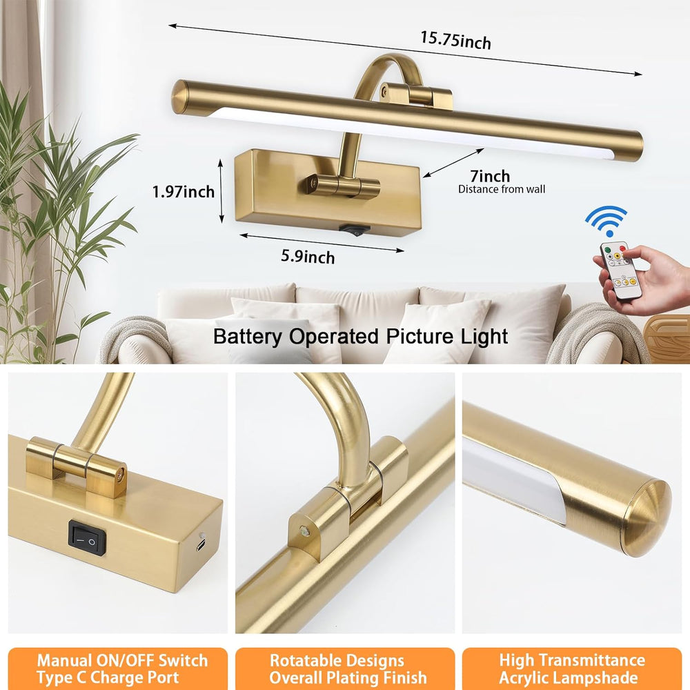 Tassuowell Wireless Picture Lights for Wall Rechargeable, Battery Operated Ar...