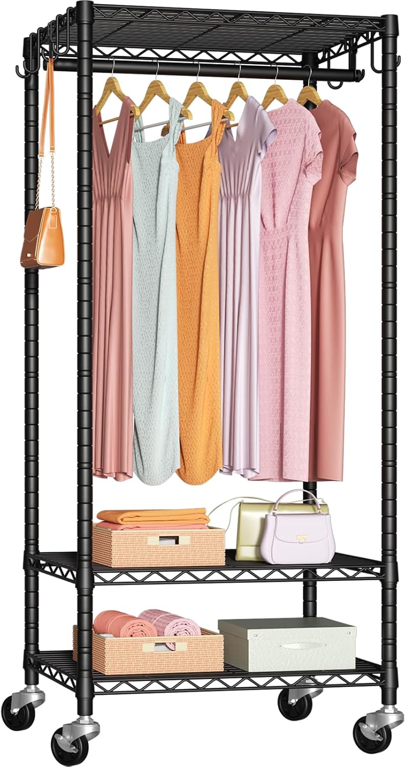 FUTASSI Rolling Clothes Rack, Clothing Racks for Hanging Clothes, Black