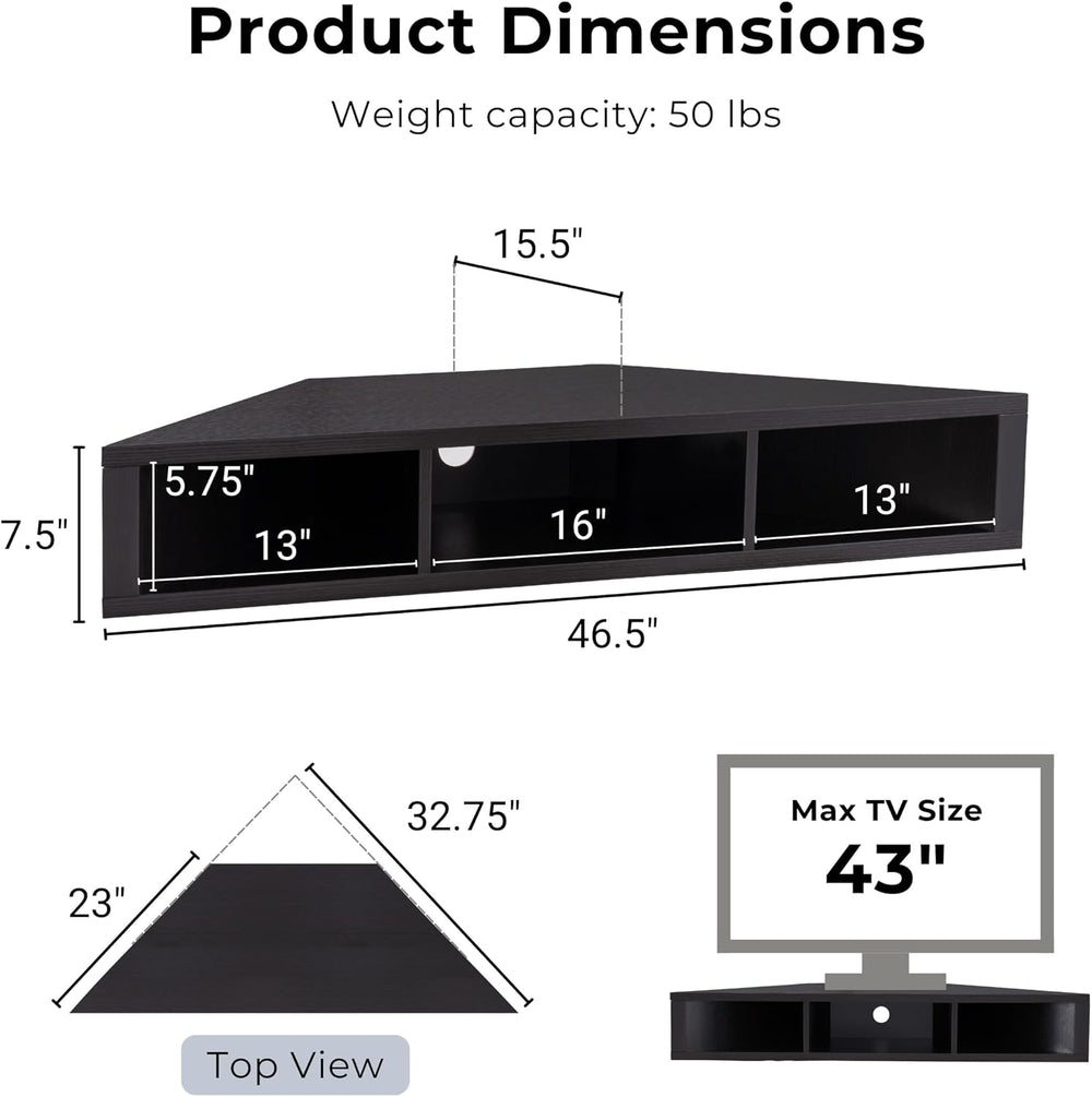 24/7 Shop at Home French 46.5 inch Modern Floating TV Stand with Storage, Flo...