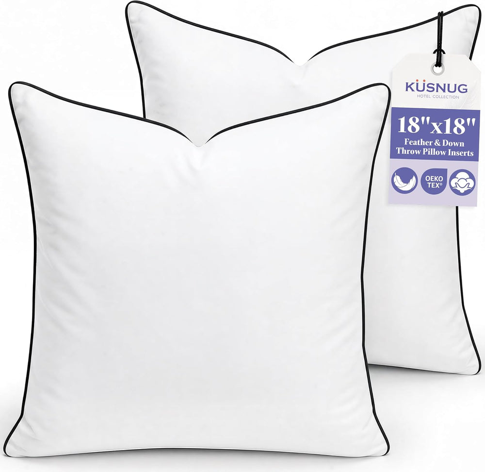 18x18 Feather Down Throw Pillow Inserts 2 Pack Organic Cotton Cover