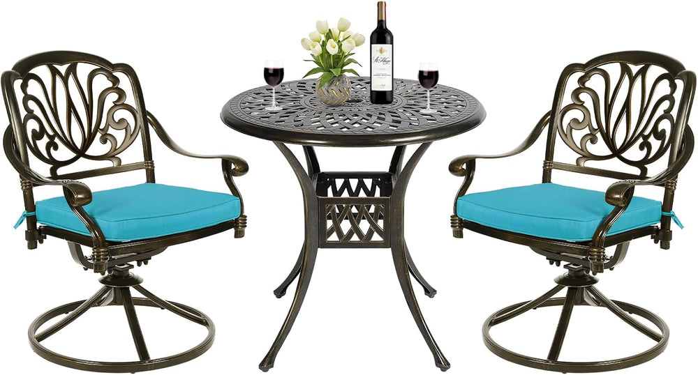 MEETWARM 3-Piece Outdoor Patio Dining Set, All-Weather Cast Aluminum Patio Co...