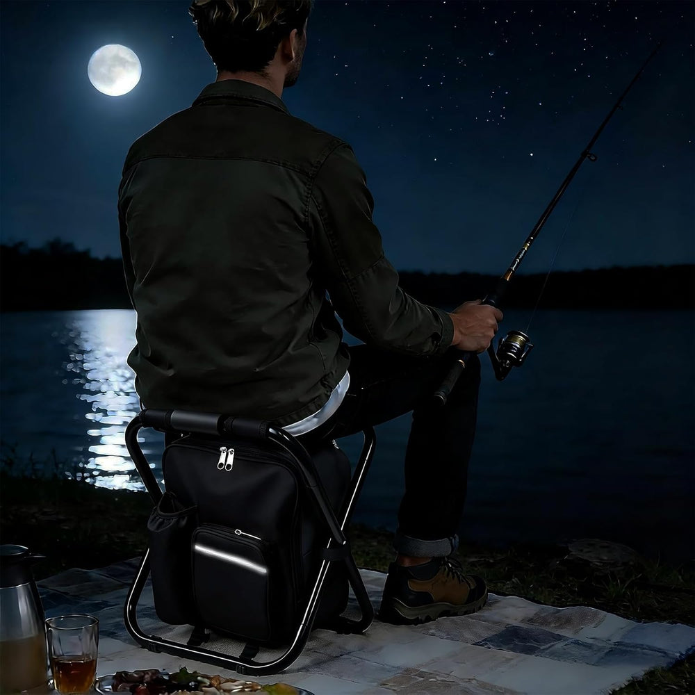 Folding Stool Backpack Cooler, Camping Fishing Chair for Beach, Travel