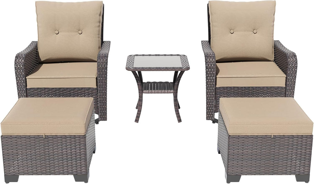 ALAULM 5-Piece Outdoor Swivel Rocking Chair Set with 4” Thick Cushions and Hi...
