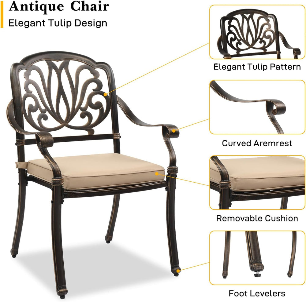 VINGLI 5-Piece Outdoor Patio Dining Set, Cast Aluminum All-Weather Outdoor Ta...