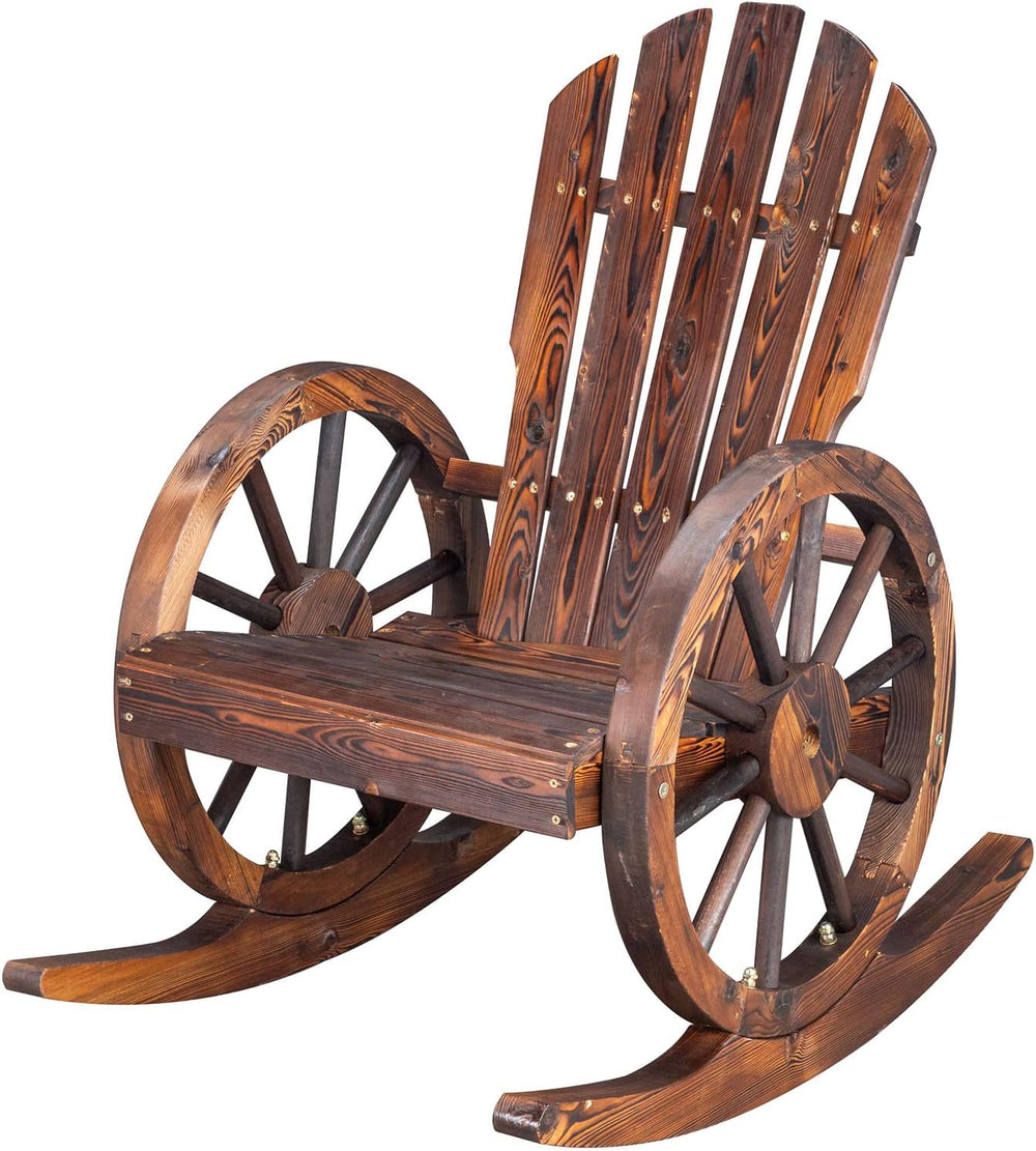 Outvita Adirondack Rocking Chair with Wheel Armrest for Garden Patio