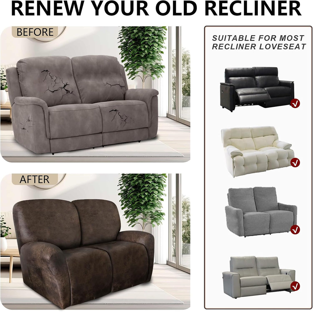 ANARACHON Leather Look Loveseat Recliner Covers Stay in Place 6-Piece Recline...
