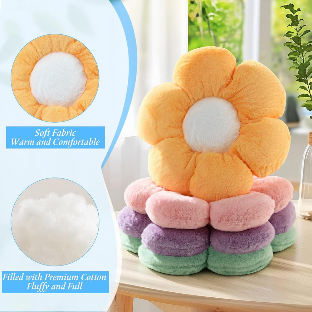 Coume 6 Pcs Flower Pillow Daisy Floor Cushions Decor, Pastel, Long Plush