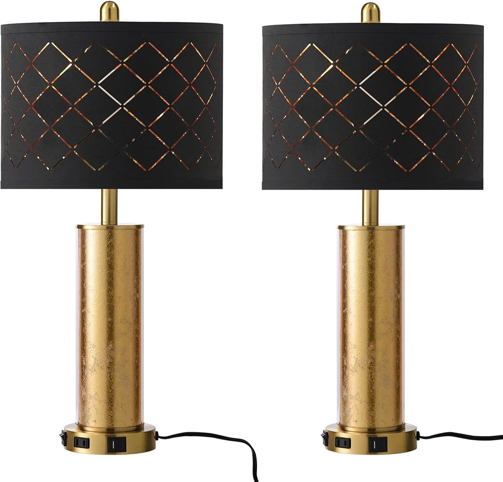 25.6" Black Table Lamps Set of 2, Tall Bedside Lamps with Nightlight, Mo...