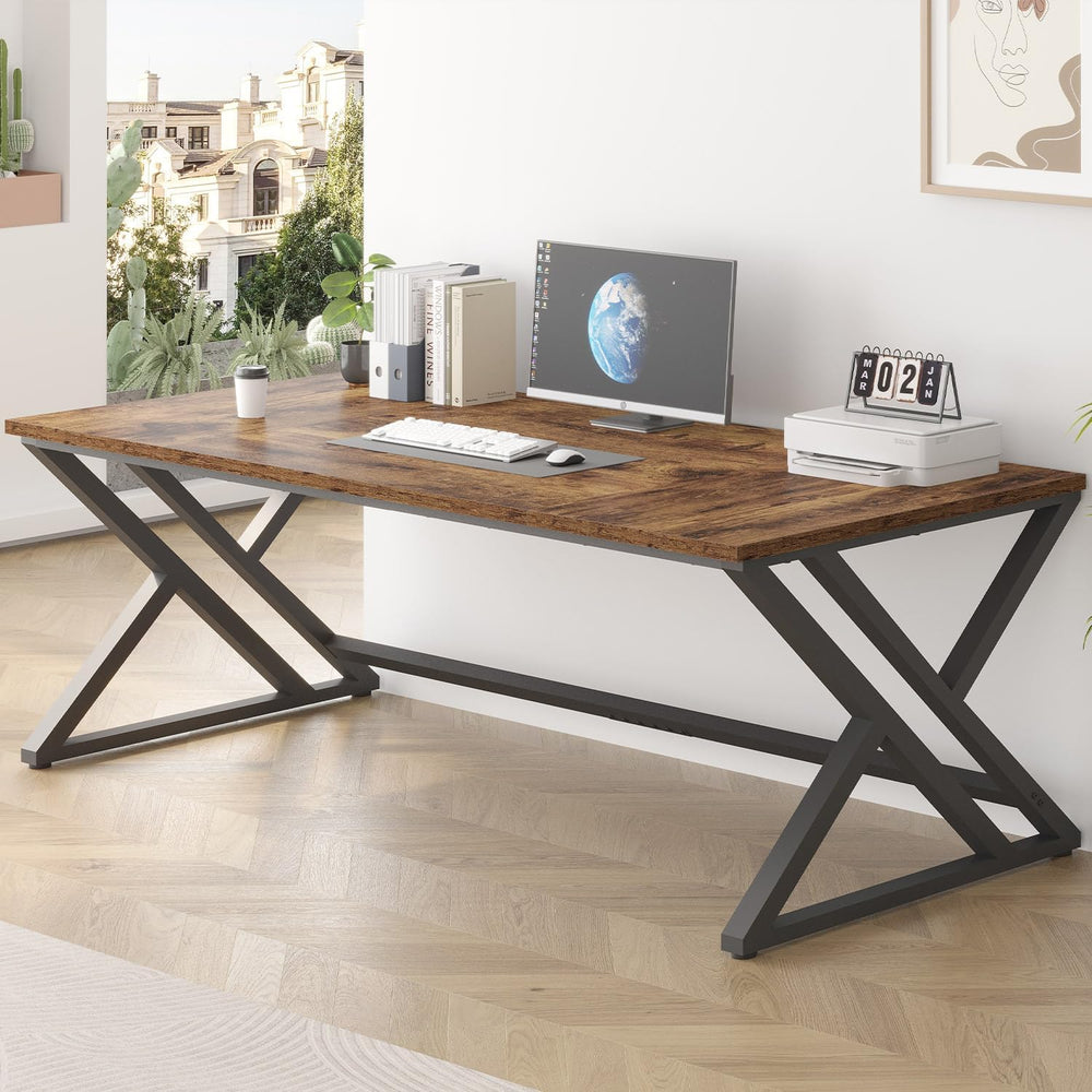 LVB 78.7" Computer Desk, Industrial Extra Long Wood Home Office Desk Brown