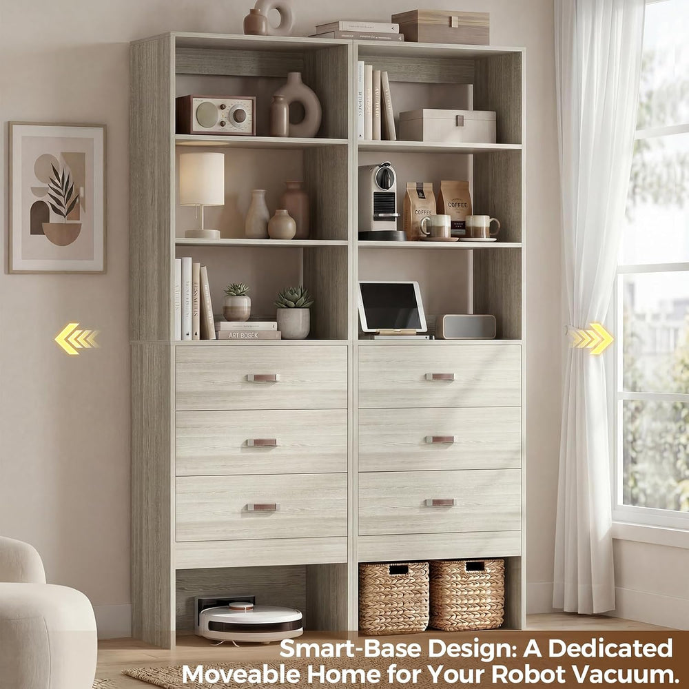 Freestanding 3.5FT Closet System with Leather Handles Set of 2 White Oak