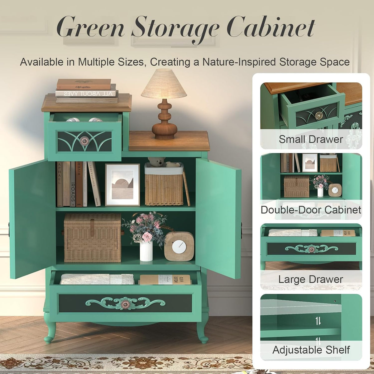 JOINICE Vintage Accent Cabinet with Doors,Entryway,Hallway,Sage Green