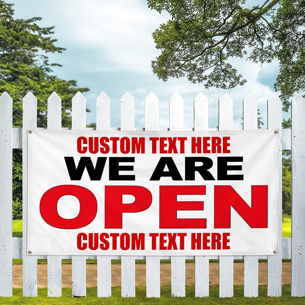 Custom Vinyl Banner Multiple Sizes We Are Open Black Red Now Open Outdoor Wea...