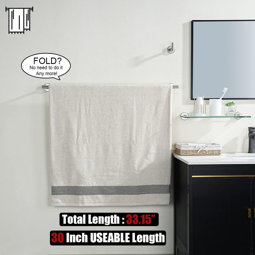 JQK Bath Towel Bar, 33 Inch 304 Stainless Steel Thicken 0.8mm Single Towel Ra...