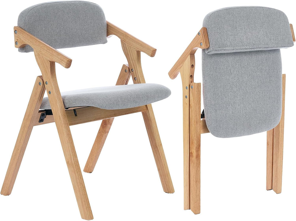 Grod Folding Dining Chairs, Padded Seat, Wooden Stackable,1PCS (Grey)