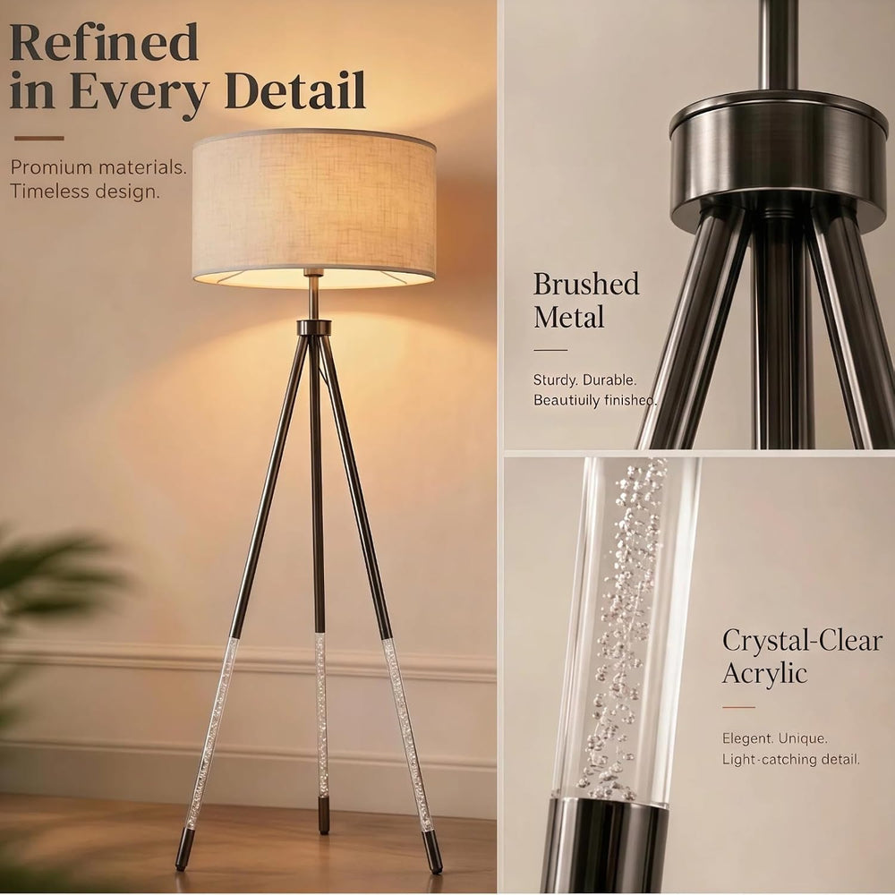JOOFO Modern Metal Tripod Floor Lamp with Remote, 16.5" Linen Shade