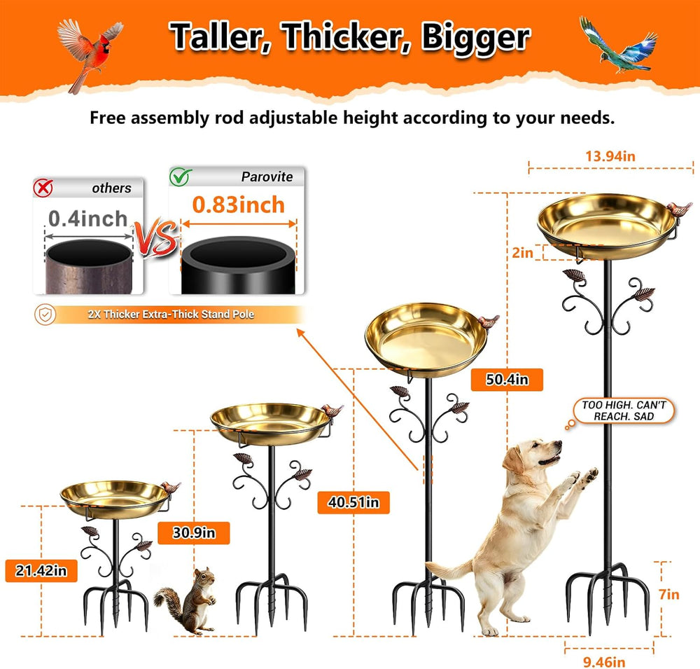50" Tall Stainless Steel Bird Bath for Outside, Bird Water Feeder